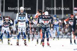 01.03.2024, Lahti, Finland (FIN): Johan Haeggstroem (SWE), Calle Halfvarsson (SWE), Renaud Jay (FRA), (l-r)  - FIS world cup cross-country, team sprint, Lahti (FIN). www.nordicfocus.com. © Modica/NordicFocus. Every downloaded picture is fee-liable.