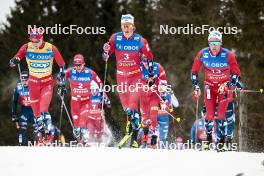 10.03.2024, Oslo, Norway (NOR): Harald Oestberg Amundsen (NOR), Johannes Hoesflot Klaebo (NOR), Didrik Toenseth (NOR), (l-r)  - FIS world cup cross-country, mass men, Oslo (NOR). www.nordicfocus.com. © Modica/NordicFocus. Every downloaded picture is fee-liable.