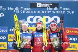 10.03.2024, Oslo, Norway (NOR): Martin Loewstroem Nyenget (NOR), Johannes Hoesflot Klaebo (NOR), Paal Golberg (NOR), (l-r) - FIS world cup cross-country, mass men, Oslo (NOR). www.nordicfocus.com. © Modica/NordicFocus. Every downloaded picture is fee-liable.