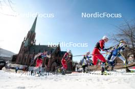 12.03.2024, Drammen, Norway (NOR): Valerio Grond (SUI), Even Northug (NOR), Sindre Bjoernestad Skar (NOR), Emil Danielsson (SWE), Johan Haeggstroem (SWE), Jules Chappaz (FRA), (l-r)  - FIS world cup cross-country, individual sprint, Drammen (NOR). www.nordicfocus.com. © Modica/NordicFocus. Every downloaded picture is fee-liable.