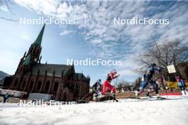 12.03.2024, Drammen, Norway (NOR): Katharina Hennig (GER), Julie Myhre (NOR), Lena Quintin (FRA), (l-r)  - FIS world cup cross-country, individual sprint, Drammen (NOR). www.nordicfocus.com. © Modica/NordicFocus. Every downloaded picture is fee-liable.