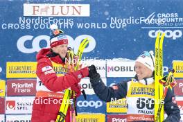 16.03.2024, Falun, Sweden (SWE): Johannes Hoesflot Klaebo (NOR), Martin Loewstroem Nyenget (NOR), (l-r)  - FIS world cup cross-country, 10km, Falun (SWE). www.nordicfocus.com. © Modica/NordicFocus. Every downloaded picture is fee-liable.