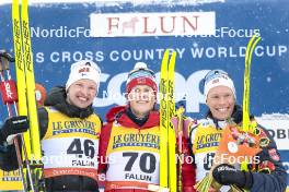 16.03.2024, Falun, Sweden (SWE): Iivo Niskanen (FIN), Johannes Hoesflot Klaebo (NOR), Martin Loewstroem Nyenget (NOR), (l-r) - FIS world cup cross-country, 10km, Falun (SWE). www.nordicfocus.com. © Modica/NordicFocus. Every downloaded picture is fee-liable.