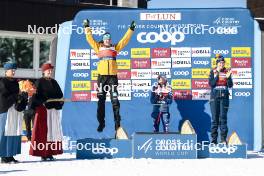 15.03.2024, Falun, Sweden (SWE): Victoria Carl (GER), Jessie Diggins (USA), Ebba Andersson (SWE), (l-r)  - FIS world cup cross-country, cups, Falun (SWE). www.nordicfocus.com. © Modica/NordicFocus. Every downloaded picture is fee-liable.