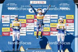 15.03.2024, Falun, Sweden (SWE): Linn Svahn (SWE), Jessie Diggins (USA), Frida Karlsson (SWE), (l-r)  - FIS world cup cross-country, cups, Falun (SWE). www.nordicfocus.com. © Modica/NordicFocus. Every downloaded picture is fee-liable.