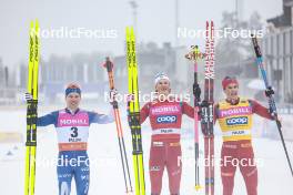 15.03.2024, Falun, Sweden (SWE): Lauri Vuorinen (FIN), Johannes Hoesflot Klaebo (NOR), Harald Oestberg Amundsen (NOR), (l-r) - FIS world cup cross-country, individual sprint, Falun (SWE). www.nordicfocus.com. © Modica/NordicFocus. Every downloaded picture is fee-liable.