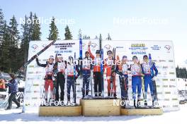 23.03.2024, Meribel, France (FRA): Mens podium, cross country, Jules Lapierre (FRA), Richard Jouve (FRA), (l-r) - French Championships cross-country, relay, Meribel (FRA). www.nordicfocus.com. © Thibaut/NordicFocus. Every downloaded picture is fee-liable.