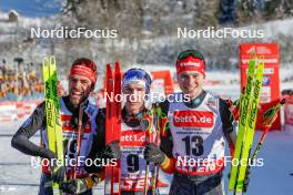 14.01.2024, Oberstdorf, Germany (GER): Johannes Rydzek (GER), Manuel Faisst (GER), Terence Weber (GER), (l-r)  - FIS world cup nordic combined men, compact HS106/7.5km, Oberstdorf (GER). www.nordicfocus.com. © Volk/NordicFocus. Every downloaded picture is fee-liable.
