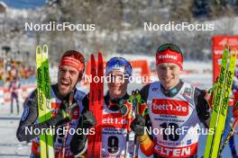 14.01.2024, Oberstdorf, Germany (GER): Johannes Rydzek (GER), Manuel Faisst (GER), Terence Weber (GER), (l-r)  - FIS world cup nordic combined men, compact HS106/7.5km, Oberstdorf (GER). www.nordicfocus.com. © Volk/NordicFocus. Every downloaded picture is fee-liable.