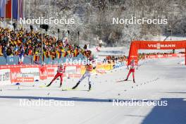 13.01.2024, Oberstdorf, Germany (GER): Johannes Lamparter (AUT), Jarl Magnus Riiber (NOR), Stefan Rettenegger (AUT), (l-r)  - FIS world cup nordic combined men, individual gundersen HS106/10km, Oberstdorf (GER). www.nordicfocus.com. © Volk/NordicFocus. Every downloaded picture is fee-liable.