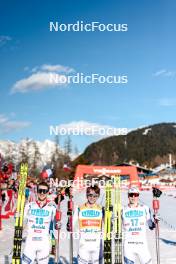 03.02.2024, Seefeld, Austria (AUT): Joergen Graabak (NOR), Jarl Magnus Riiber (NOR), Jens Luraas Oftebro (NOR), (l-r)  - FIS world cup nordic combined men, individual gundersen HS109/10km, Seefeld (AUT). www.nordicfocus.com. © Modica/NordicFocus. Every downloaded picture is fee-liable.