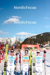 03.02.2024, Seefeld, Austria (AUT): Joergen Graabak (NOR), Jarl Magnus Riiber (NOR), Jens Luraas Oftebro (NOR), (l-r)  - FIS world cup nordic combined men, individual gundersen HS109/10km, Seefeld (AUT). www.nordicfocus.com. © Modica/NordicFocus. Every downloaded picture is fee-liable.