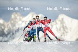04.02.2024, Seefeld, Austria (AUT): Vid Vrhovnik (SLO), Mael Tyrode (FRA), Stephen Schumann (USA), (l-r)  - FIS world cup nordic combined men, individual gundersen HS109/12.5km, Seefeld (AUT). www.nordicfocus.com. © Modica/NordicFocus. Every downloaded picture is fee-liable.