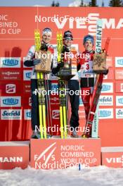 04.02.2024, Seefeld, Austria (AUT): Joergen Graabak (NOR), Jarl Magnus Riiber (NOR), Stefan Rettenegger (AUT), (l-r) - FIS world cup nordic combined men, individual gundersen HS109/12.5km, Seefeld (AUT). www.nordicfocus.com. © Modica/NordicFocus. Every downloaded picture is fee-liable.