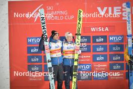 13.01.2024, Wisla, Poland (POL): Halvor Egner Granerud (NOR), Johann Andre Forfang (NOR), (l-r) - FIS world cup ski jumping men, super team HS140, Wisla (POL). www.nordicfocus.com. © Reichert/NordicFocus. Every downloaded picture is fee-liable.