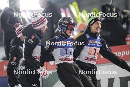 02.03.2024, Lahti, Finland (FIN): Halvor Egner Granerud (NOR), Marius Lindvik (NOR), Johann Andre Forfang (NOR), (l-r)  - FIS world cup ski jumping men, team HS130, Lahti (FIN). www.nordicfocus.com. © Thibaut/NordicFocus. Every downloaded picture is fee-liable.