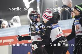02.03.2024, Lahti, Finland (FIN): Marius Lindvik (NOR), Halvor Egner Granerud (NOR), Johann Andre Forfang (NOR), (l-r)  - FIS world cup ski jumping men, team HS130, Lahti (FIN). www.nordicfocus.com. © Thibaut/NordicFocus. Every downloaded picture is fee-liable.