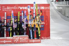 02.03.2024, Lahti, Finland (FIN): Johann Andre Forfang (NOR), Halvor Egner Granerud (NOR), Philipp Raimund (GER), Pius Paschke (GER), (l-r)  - FIS world cup ski jumping men, team HS130, Lahti (FIN). www.nordicfocus.com. © Thibaut/NordicFocus. Every downloaded picture is fee-liable.