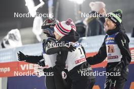 02.03.2024, Lahti, Finland (FIN): Marius Lindvik (NOR), Halvor Egner Granerud (NOR), Johann Andre Forfang (NOR), (l-r)  - FIS world cup ski jumping men, team HS130, Lahti (FIN). www.nordicfocus.com. © Thibaut/NordicFocus. Every downloaded picture is fee-liable.