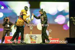 27.01.2024, Bad Mitterndorf, Germany (GER): Andreas Wellinger (GER), Timi Zajc (SLO), (l-r) - FIS world championships ski flying men, medals, Bad Mitterndorf (GER). www.nordicfocus.com. © Thibaut/NordicFocus. Every downloaded picture is fee-liable.