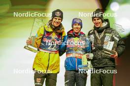 27.01.2024, Bad Mitterndorf, Germany (GER): Andreas Wellinger (GER), Stefan Kraft (AUT), Timi Zajc (SLO), (l-r) - FIS world championships ski flying men, medals, Bad Mitterndorf (GER). www.nordicfocus.com. © Thibaut/NordicFocus. Every downloaded picture is fee-liable.
