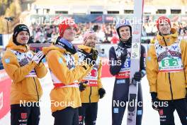 28.01.2024, Bad Mitterndorf, Germany (GER): Stephan Leyhe (GER), Pius Paschke (GER), Andreas Wellinger (GER), Karl Geiger (GER), (l-r)  - FIS world championships ski flying men, team HS235, Bad Mitterndorf (GER). www.nordicfocus.com. © Thibaut/NordicFocus. Every downloaded picture is fee-liable.