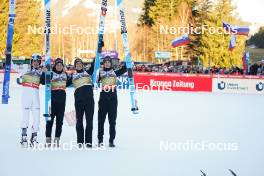28.01.2024, Bad Mitterndorf, Germany (GER): Timi Zajc (SLO), Domen Prevc (SLO), Peter Prevc (SLO), Lovro Kos (SLO), (l-r)  - FIS world championships ski flying men, team HS235, Bad Mitterndorf (GER). www.nordicfocus.com. © Thibaut/NordicFocus. Every downloaded picture is fee-liable.
