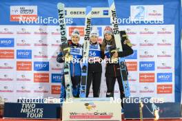 01.01.2024, Oberstdorf, Germany (GER): Eva Pinkelnig (AUT), Nika Prevc (SLO), Abigail Strate (CAN), (l-r) - FIS world cup ski jumping women, individual HS137, Oberstdorf (GER). www.nordicfocus.com. © Manzoni/NordicFocus. Every downloaded picture is fee-liable