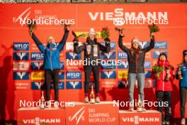 03.01.2024, Villach, Austria (AUT): Eva Pinkelnig (AUT), Nika Prevc (SLO), Abigail Strate (CAN), (l-r)  - FIS world cup ski jumping women, individual HS98, Villach (AUT). www.nordicfocus.com. © Barbieri/NordicFocus. Every downloaded picture is fee-liable.