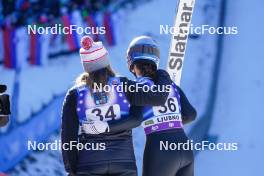 27.01.2024, Ljubno, Slovenia (SLO): Abigail Strate (CAN), Alexandria Loutitt (CAN), (l-r)  - FIS world cup ski jumping women, individual HS94, Ljubno (SLO). www.nordicfocus.com. © Barbieri/NordicFocus. Every downloaded picture is fee-liable.