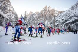 13.01.2024, Sexten, Italy (ITA): Gian Flurin Pfaeffli (SUI), Olli Olli (FIN), Filip Rosj (SWE), (l-r)  - Ski Classics 3 Zinnen Ski Marathon - Sexten (ITA). www.nordicfocus.com. © Vanzetta/NordicFocus. Every downloaded picture is fee-liable.