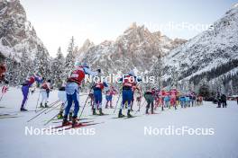 13.01.2024, Sexten, Italy (ITA): Gian Flurin Pfaeffli (SUI), Olli Olli (FIN), Filip Rosj (SWE), (l-r)  - Ski Classics 3 Zinnen Ski Marathon - Sexten (ITA). www.nordicfocus.com. © Vanzetta/NordicFocus. Every downloaded picture is fee-liable.