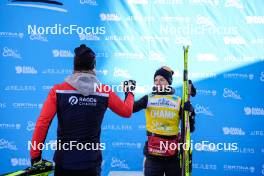 13.01.2024, Sexten, Italy (ITA): Kasper Stadaas (NOR), Ida Dahl (SWE), (l-r) - Ski Classics 3 Zinnen Ski Marathon - Sexten (ITA). www.nordicfocus.com. © Vanzetta/NordicFocus. Every downloaded picture is fee-liable.