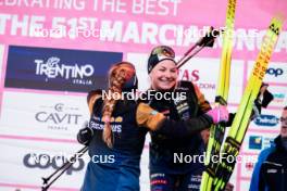 28.01.2024, Trentino, Italy (ITA): Magni Smedaas (NOR), Kati Roivas (FIN), (l-r) - Ski Classics Marcialonga, Trentino (ITA). www.nordicfocus.com. © Vanzetta/NordicFocus. Every downloaded picture is fee-liable.