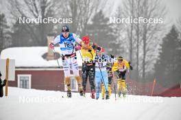 03.03.2024, Saelen-Mora, Sweden (SWE): Johan Tjelle (NOR), Kasper Stadaas (NOR), Gustav Eriksson (SWE), (l-r) - Ski Classics Vasaloppet, Saelen-Mora (SWE). www.nordicfocus.com. © Reichert/NordicFocus. Every downloaded picture is fee-liable.