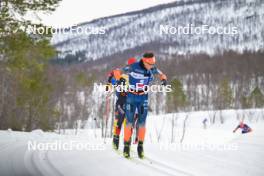 07.04.2024, Bardufoss-Finnsnes, Norway (NOR): Max Novak (SWE), Johan Hoel (NOR), Amund Riege (NOR), (l-r) - Ski Classics Summit 2 Senja, Bardufoss-Finnsnes (NOR). www.nordicfocus.com. © Reichert/NordicFocus. Every downloaded picture is fee-liable.