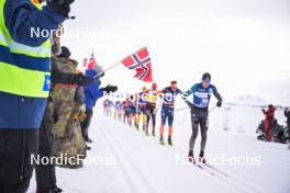 07.04.2024, Bardufoss-Finnsnes, Norway (NOR): Fans cheer for Johan Hoel (NOR), Max Novak (SWE), Magnus Vesterheim (NOR) - Ski Classics Summit 2 Senja, Bardufoss-Finnsnes (NOR). www.nordicfocus.com. © Reichert/NordicFocus. Every downloaded picture is fee-liable.