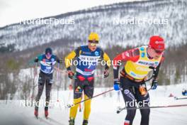 07.04.2024, Bardufoss-Finnsnes, Norway (NOR): Magnus Vesterheim (NOR), Amund Riege (NOR), Johan Hoel (NOR), (l-r) - Ski Classics Summit 2 Senja, Bardufoss-Finnsnes (NOR). www.nordicfocus.com. © Reichert/NordicFocus. Every downloaded picture is fee-liable.