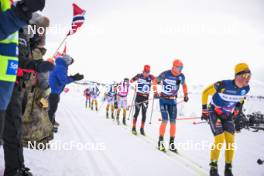 07.04.2024, Bardufoss-Finnsnes, Norway (NOR): Thomas Oedegaarden (NOR), Kasper Stadaas (NOR), Petter Stakston (NOR), Amund Riege (NOR), Johan Hoel (NOR), (l-r) - Ski Classics Summit 2 Senja, Bardufoss-Finnsnes (NOR). www.nordicfocus.com. © Reichert/NordicFocus. Every downloaded picture is fee-liable.