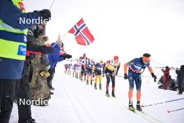 07.04.2024, Bardufoss-Finnsnes, Norway (NOR): Kasper Stadaas (NOR), Petter Stakston (NOR), Amund Riege (NOR), Johan Hoel (NOR), Max Novak (SWE), (l-r) - Ski Classics Summit 2 Senja, Bardufoss-Finnsnes (NOR). www.nordicfocus.com. © Reichert/NordicFocus. Every downloaded picture is fee-liable.